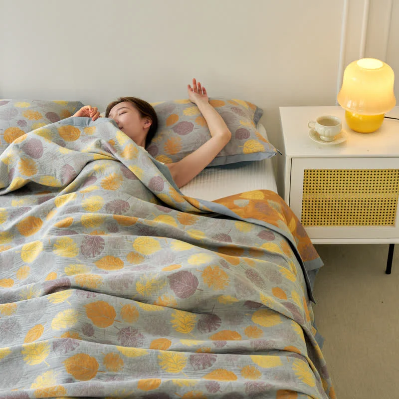 Wendesteppdecke aus Baumwollgaze-Jacquard mit Blättern
