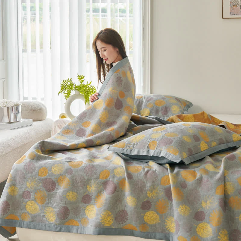 Wendesteppdecke aus Baumwollgaze-Jacquard mit Blättern