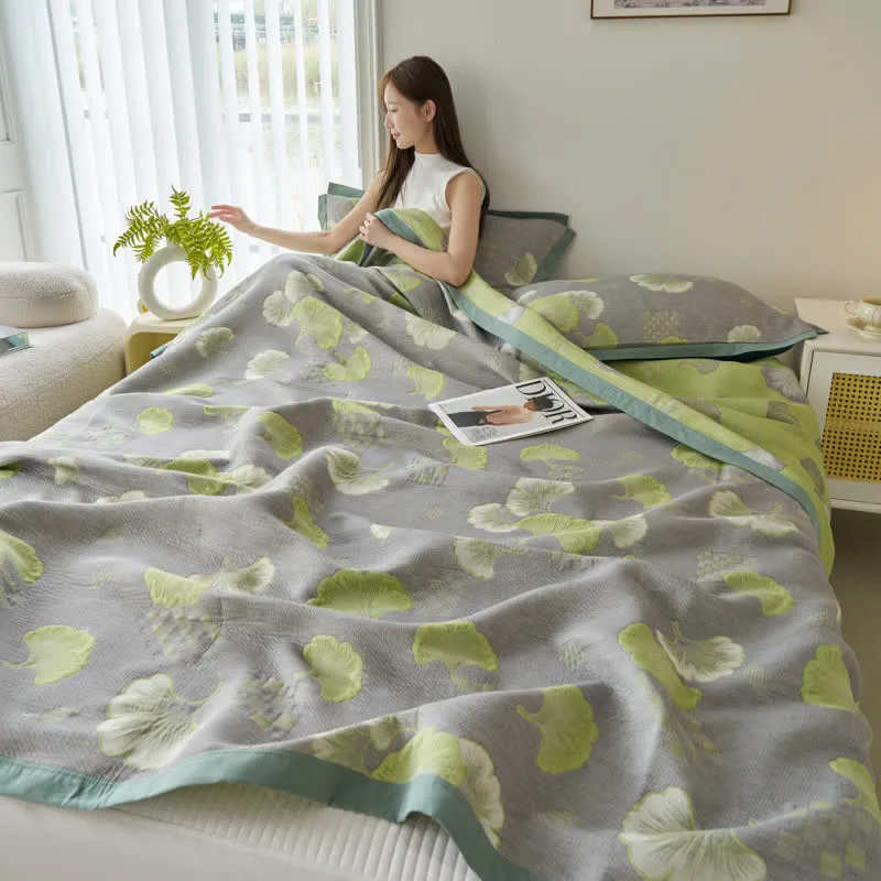 Frische Steppdecke aus reiner Baumwolle mit Ginkgoblättern