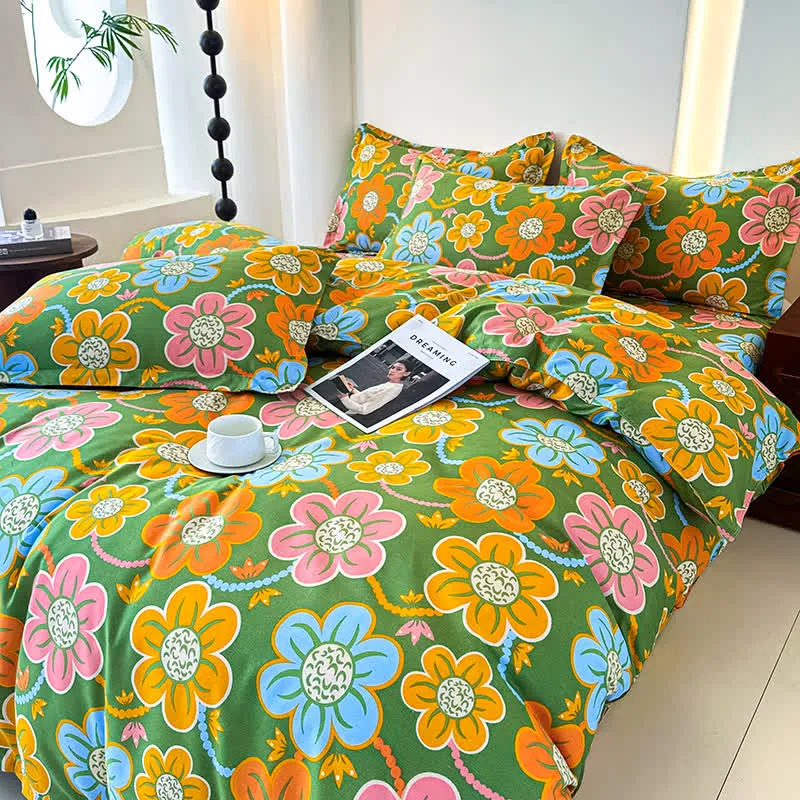 Bettwäscheset aus weicher Baumwollgaze im Landhausstil mit Blumenmuster (4-teilig)