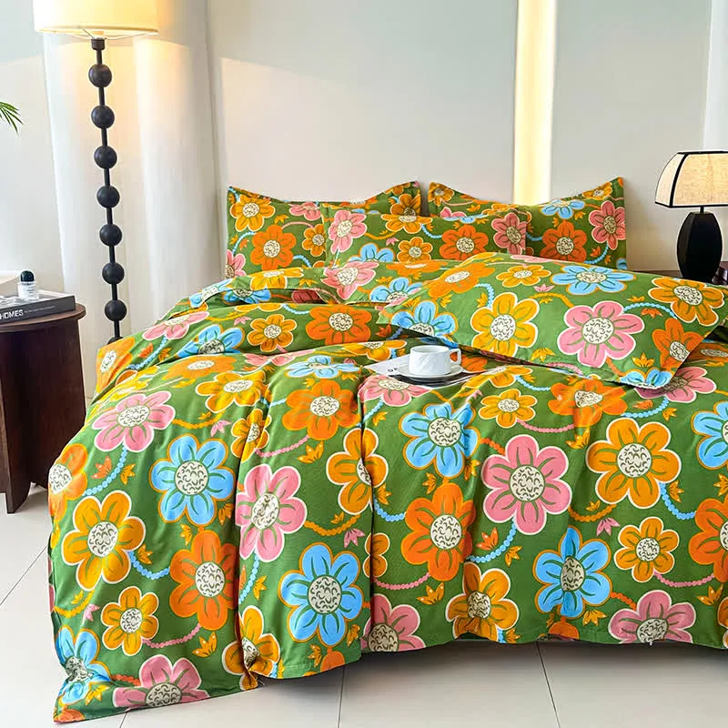 Bettwäscheset aus weicher Baumwollgaze im Landhausstil mit Blumenmuster (4-teilig)