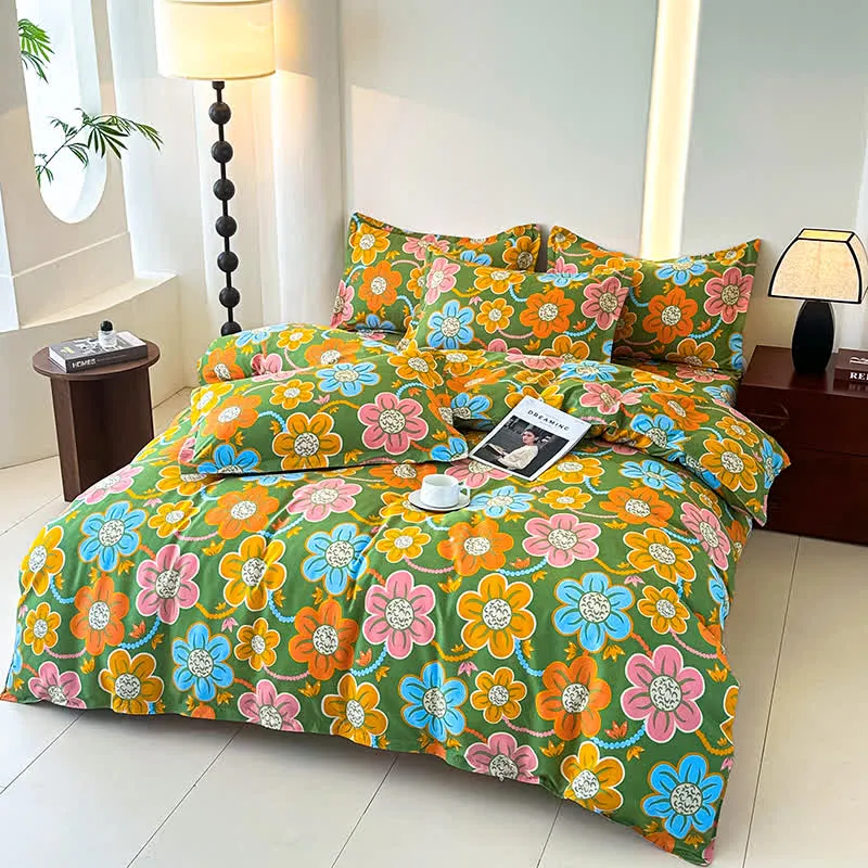 Bettwäscheset aus weicher Baumwollgaze im Landhausstil mit Blumenmuster (4-teilig)