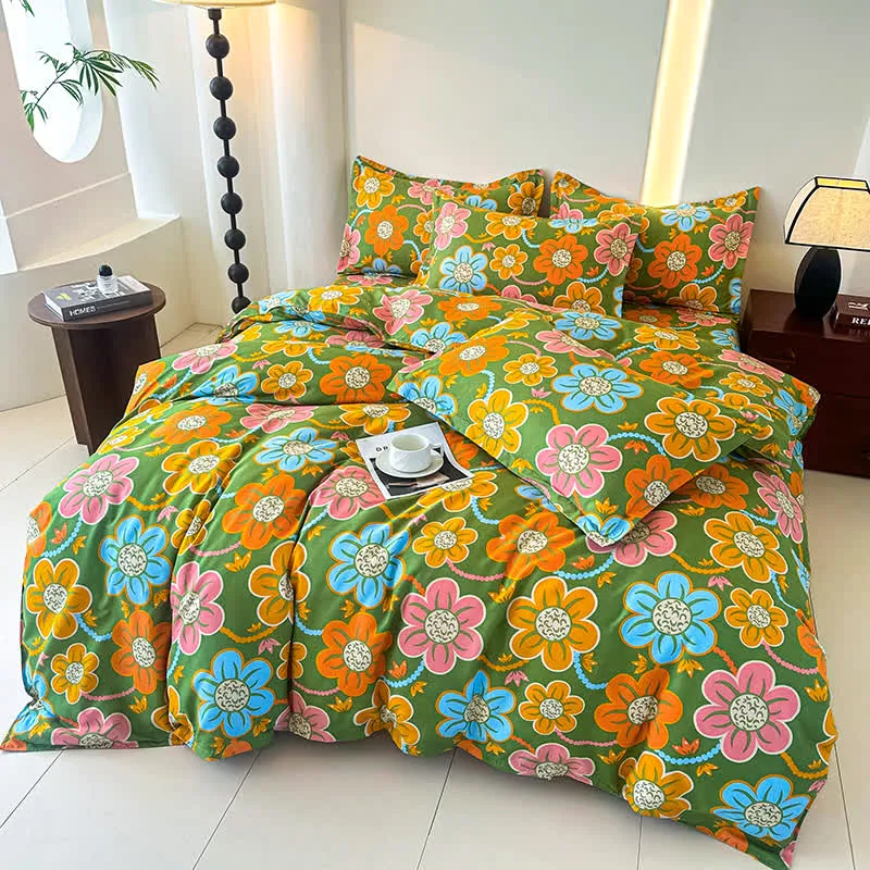 Bettwäscheset aus weicher Baumwollgaze im Landhausstil mit Blumenmuster (4-teilig)