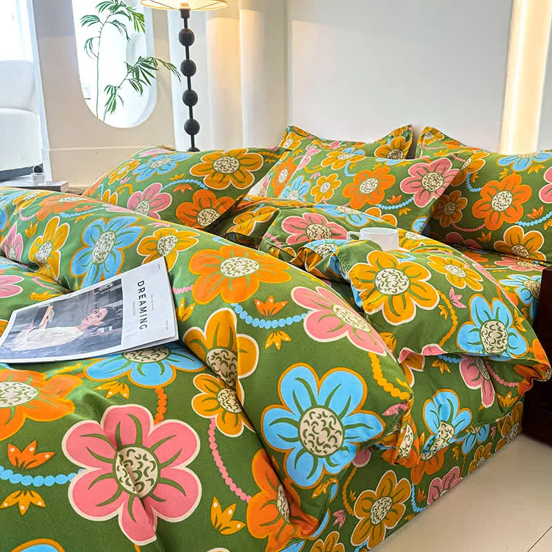 Bettwäscheset aus weicher Baumwollgaze im Landhausstil mit Blumenmuster (4-teilig)