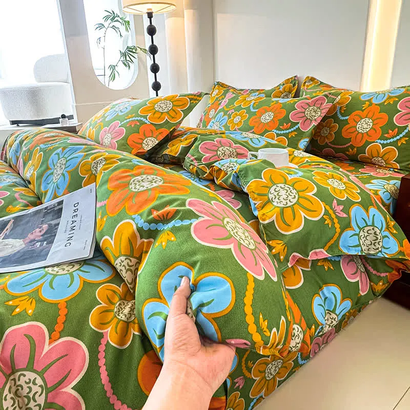 Bettwäscheset aus weicher Baumwollgaze im Landhausstil mit Blumenmuster (4-teilig)