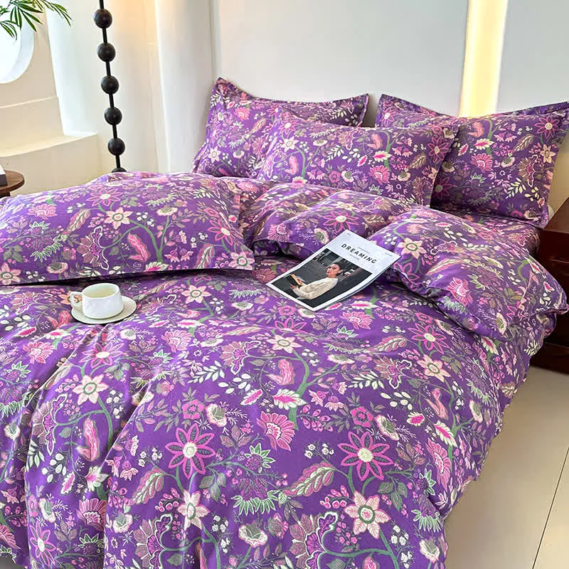 Bettwäscheset aus weicher Baumwollgaze mit Blumenmuster (4-teilig)