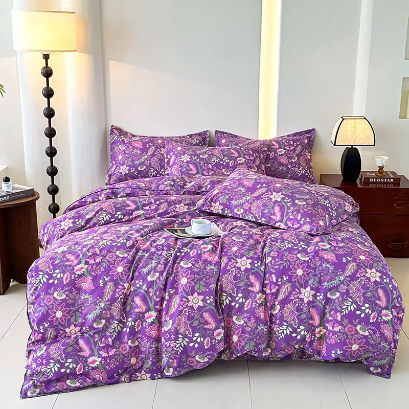 Bettwäscheset aus weicher Baumwollgaze mit Blumenmuster (4-teilig)