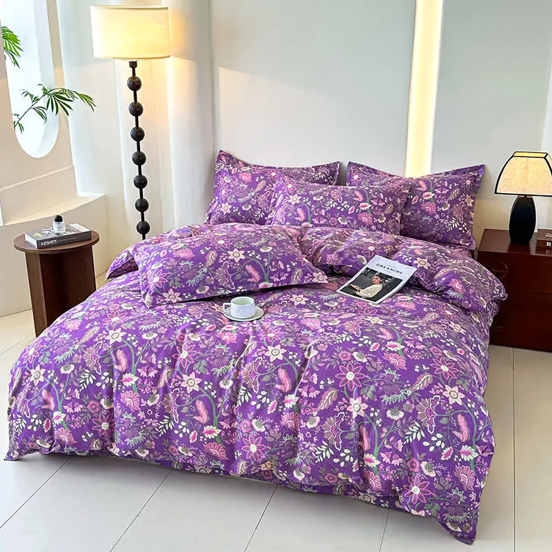 Bettwäscheset aus weicher Baumwollgaze mit Blumenmuster (4-teilig)