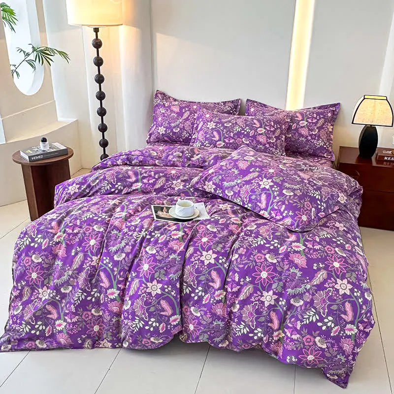 Bettwäscheset aus weicher Baumwollgaze mit Blumenmuster (4-teilig)