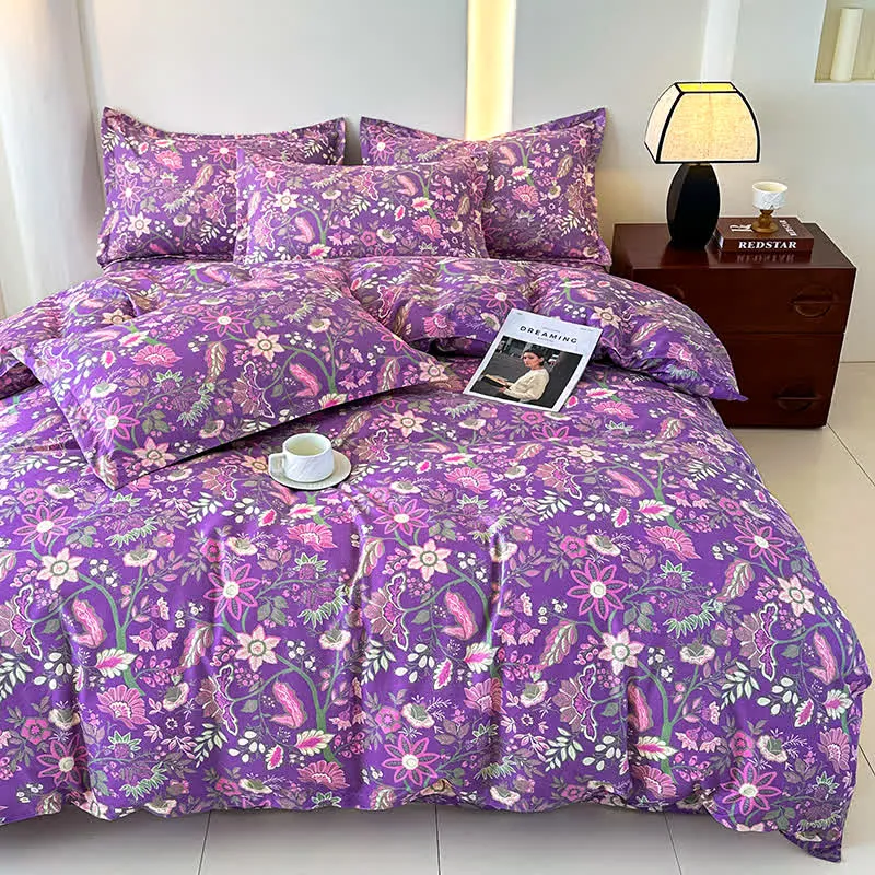Bettwäscheset aus weicher Baumwollgaze mit Blumenmuster (4-teilig)