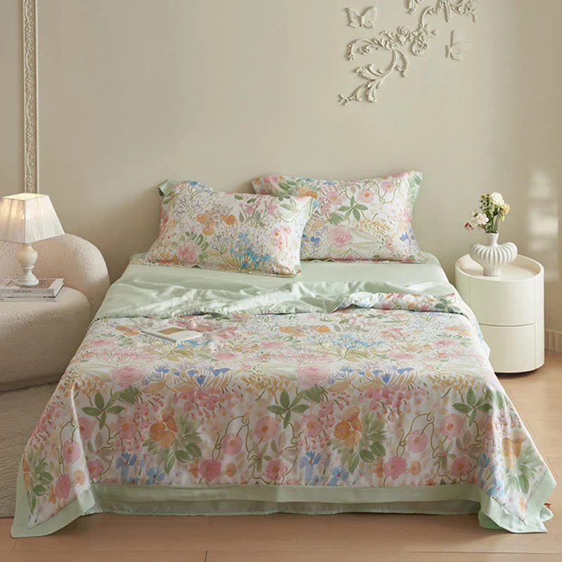 Elegantes Sommerbettwäscheset mit Blumenmuster (4-teilig)