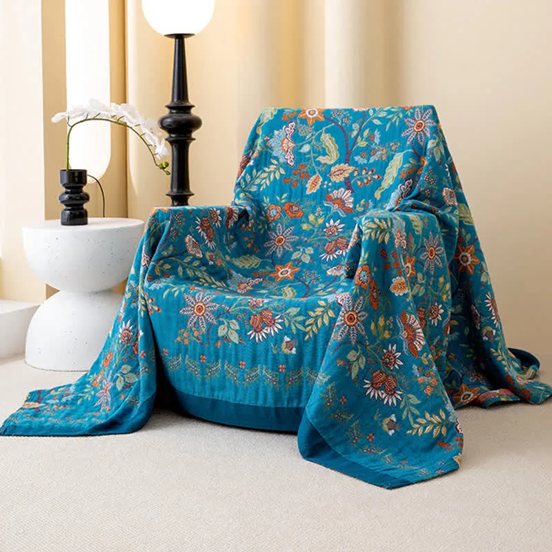Elegante Wendedecke aus Baumwollgaze mit Blumenmuster