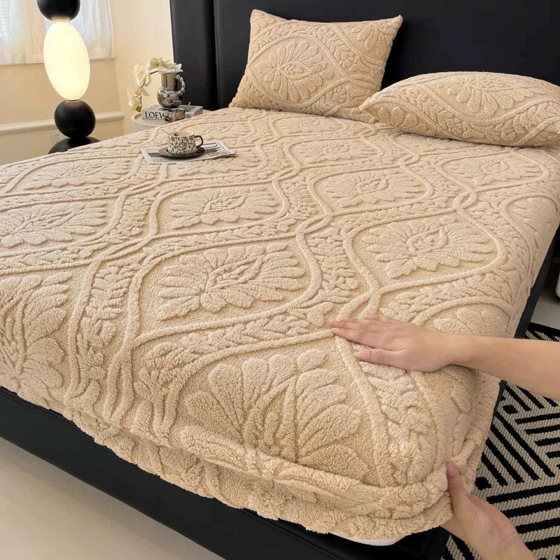 Warmes Spannbettlaken aus Fleece mit Wellenmuster und Blumenmuster