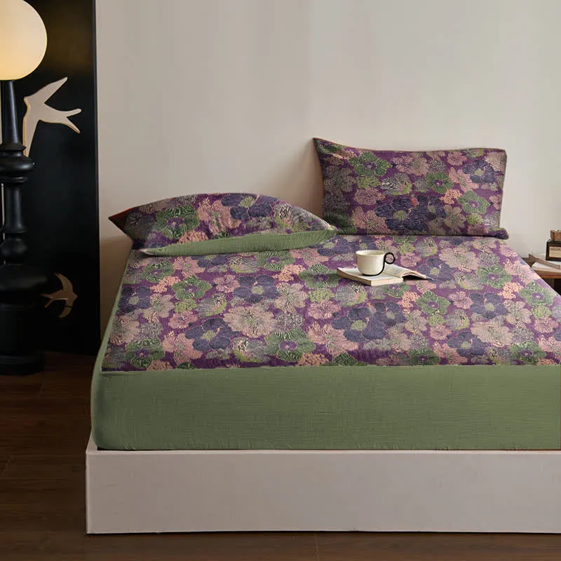 Spannbettlaken aus Baumwolljacquard mit Pfirsichblütenmuster