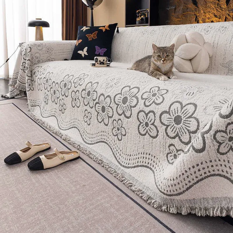 Sofadecke mit Blumen-Jacquard-Quaste