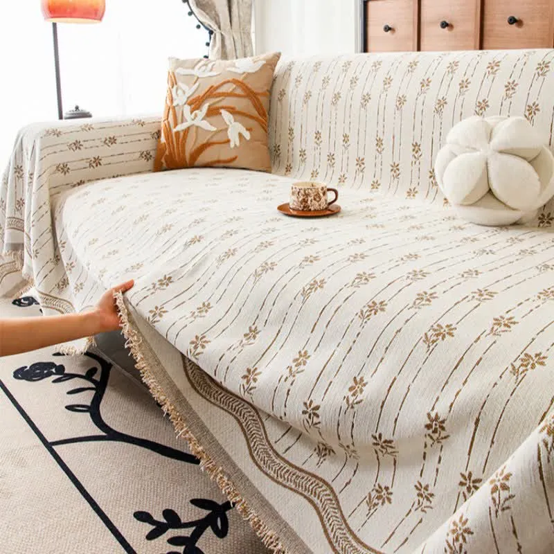 Sofadecke aus Chenille mit gestreiftem Blumenmuster