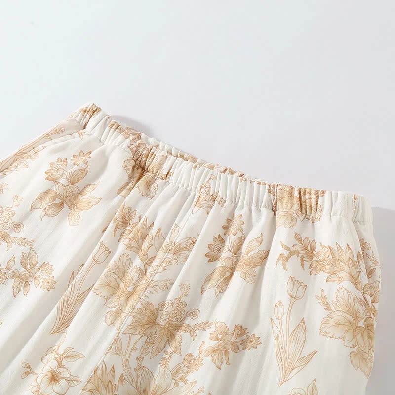 Elegantes Loungewear-Set aus doppellagiger Baumwollgaze mit Blumenmuster