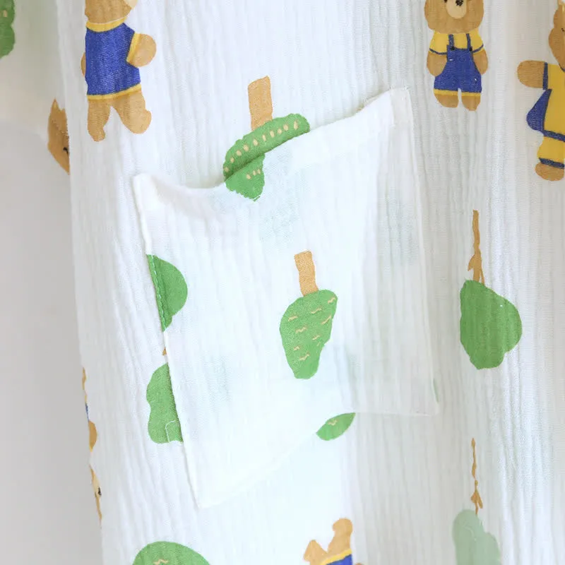 Pyjama-Set aus Baumwollgaze mit Baum- und Bären-Print