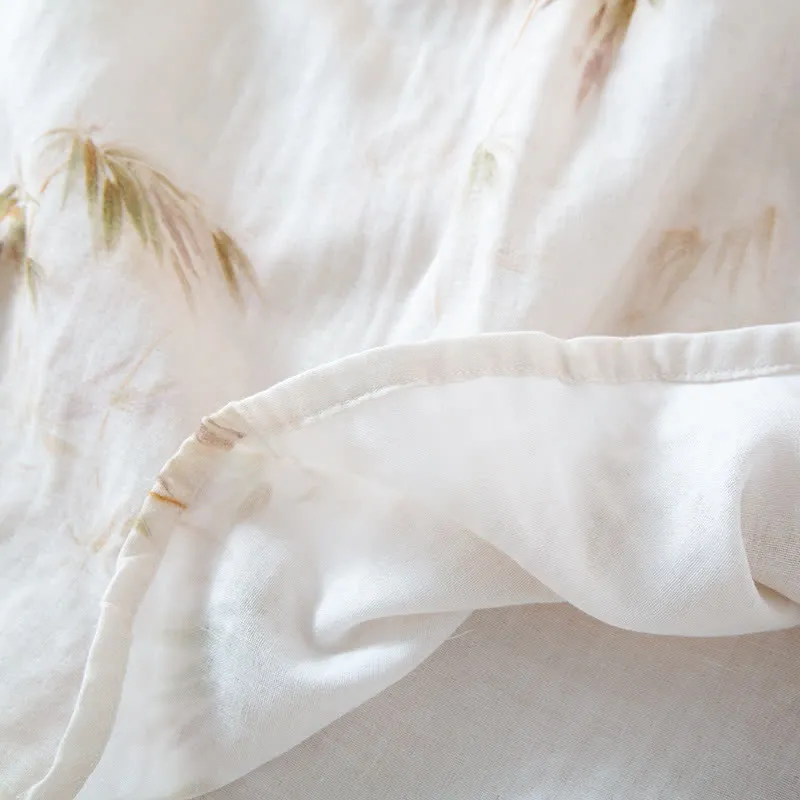 Loungewear-Set aus Baumwollgaze mit Vintage-Bambusdruck und Perlenknöpfen