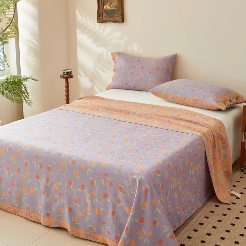 Orangefarbene doppellagige, garngefärbte Jacquard-Wendedecke aus Baumwolle