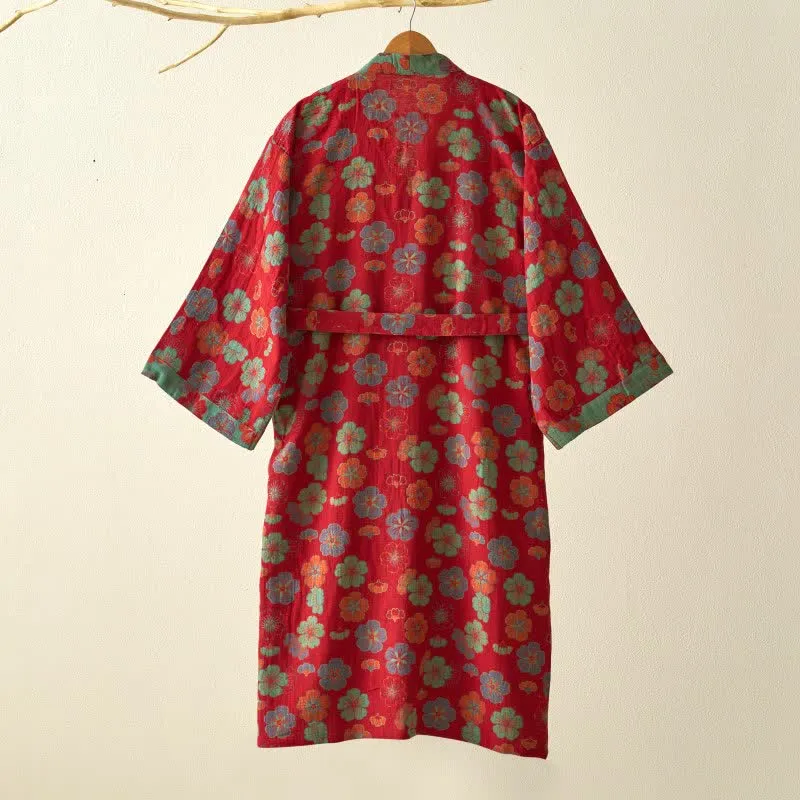 Kimono-Bademantel aus Baumwollgaze mit Pflaumenblüten-Print