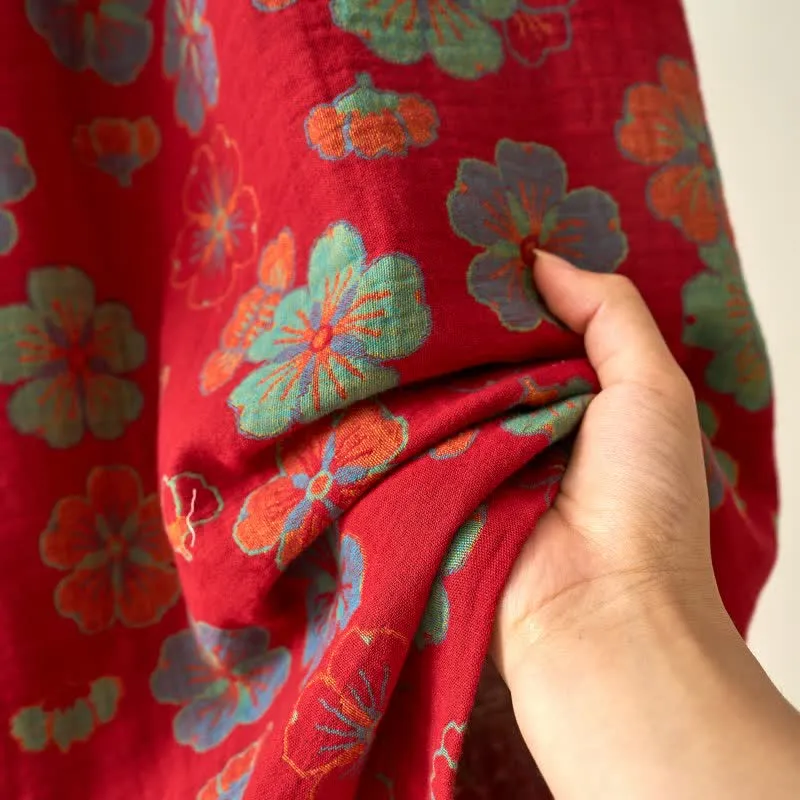 Kimono-Bademantel aus Baumwollgaze mit Pflaumenblüten-Print