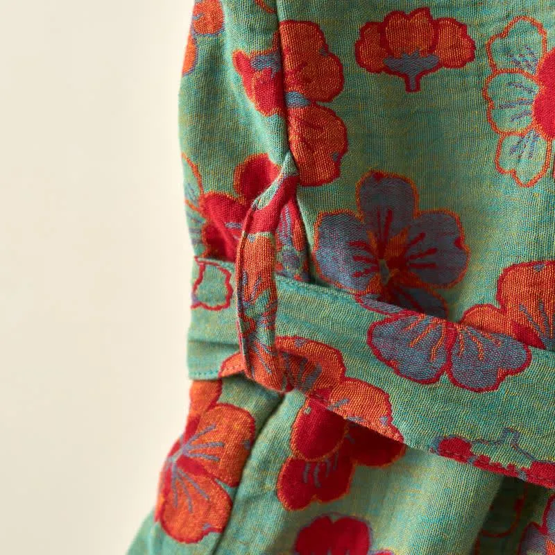 Kimono-Bademantel aus Baumwollgaze mit Pflaumenblüten-Print