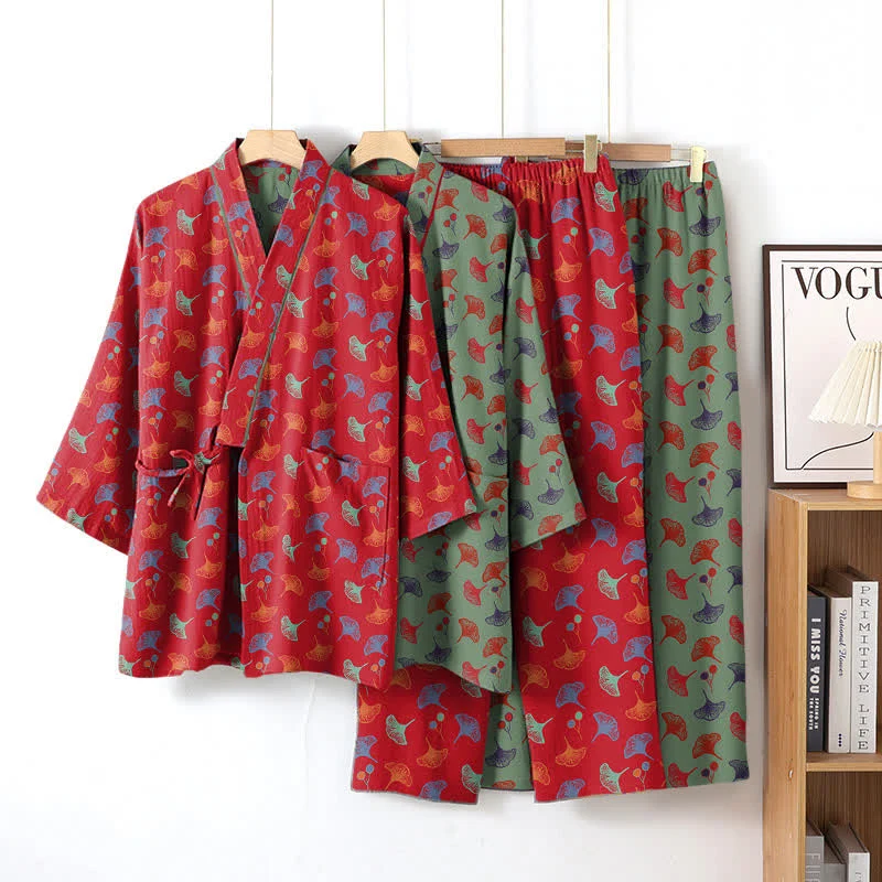 Ginkgo Bio-Baumwoll-Kimono-Loungewear-Set