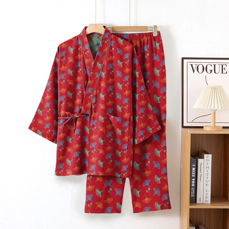 Ginkgo Bio-Baumwoll-Kimono-Loungewear-Set