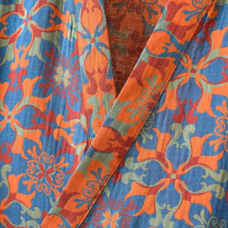 Kimono-Bademantel aus Baumwolle mit geometrischem Retro-Muster