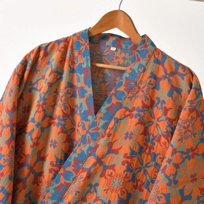Kimono-Bademantel aus Baumwolle mit geometrischem Retro-Muster