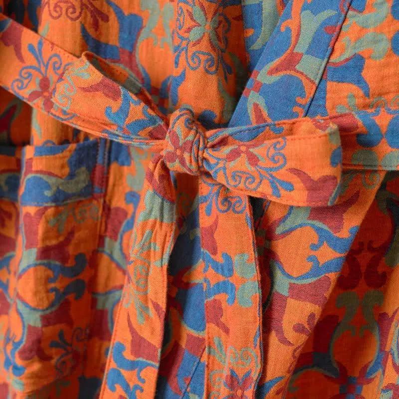 Kimono-Bademantel aus Baumwolle mit geometrischem Retro-Muster