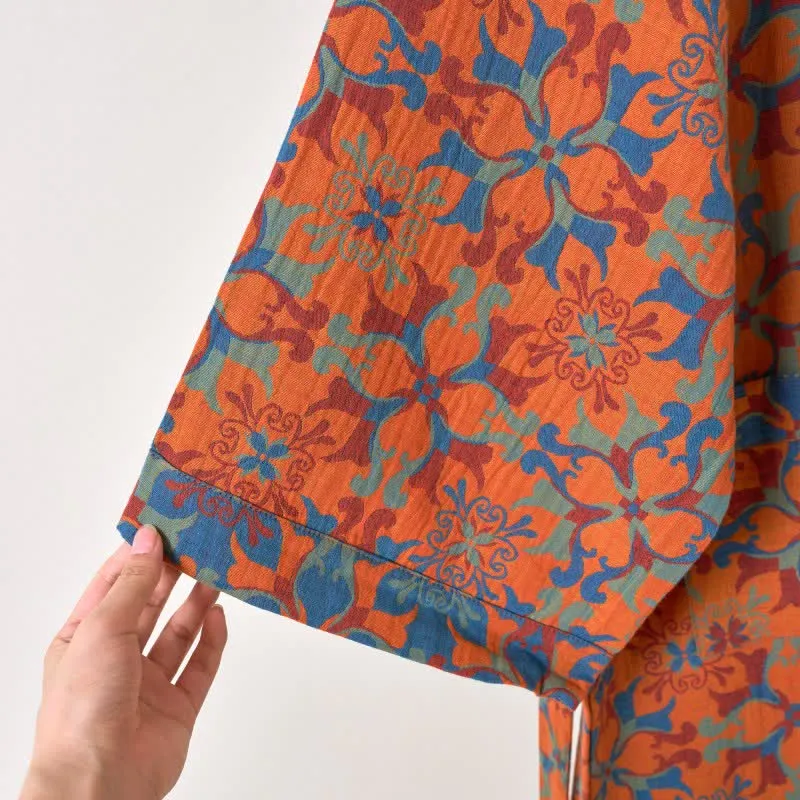 Kimono-Bademantel aus Baumwolle mit geometrischem Retro-Muster