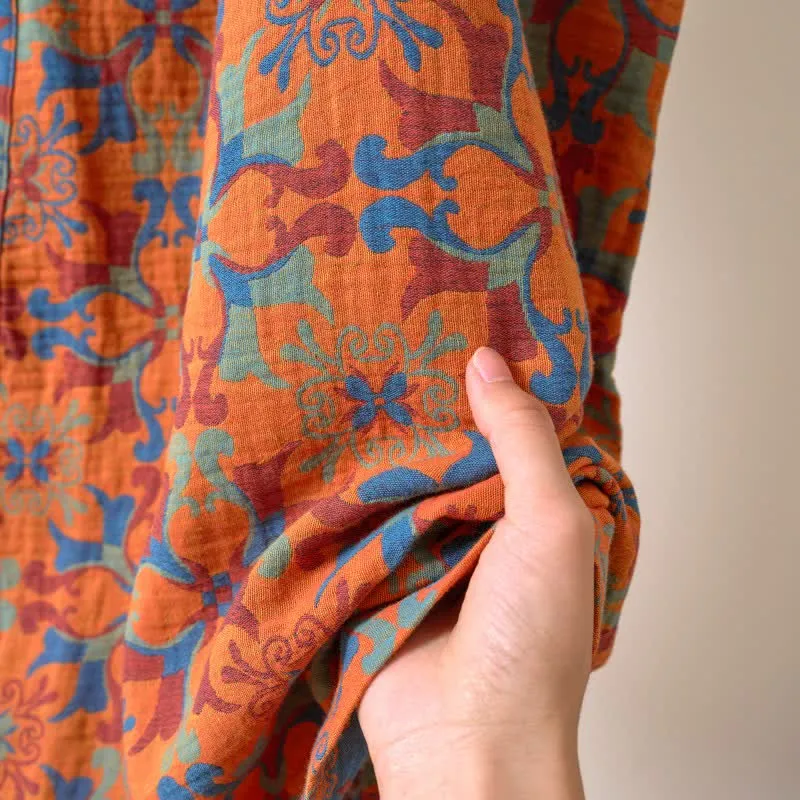 Kimono-Bademantel aus Baumwolle mit geometrischem Retro-Muster