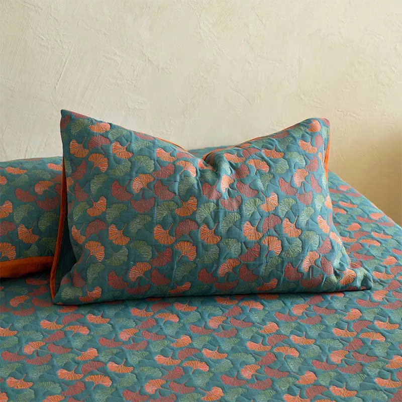 Spannbettlaken aus Baumwollgaze-Jacquard mit Ginkgo-Muster