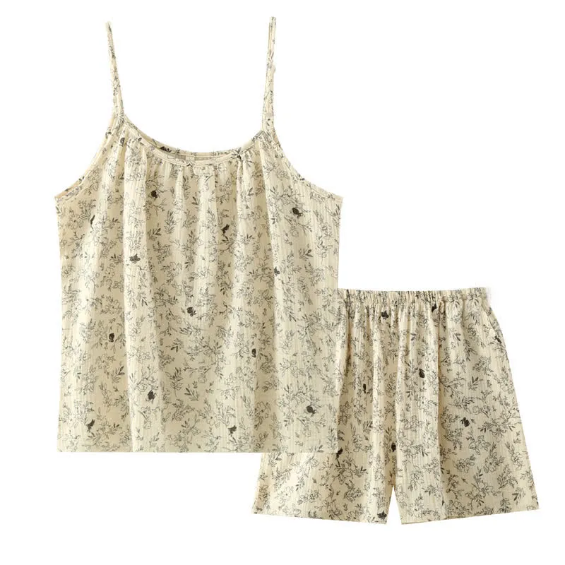 Camisole-Pyjama aus Baumwollgaze mit Hasen-Blumenmuster