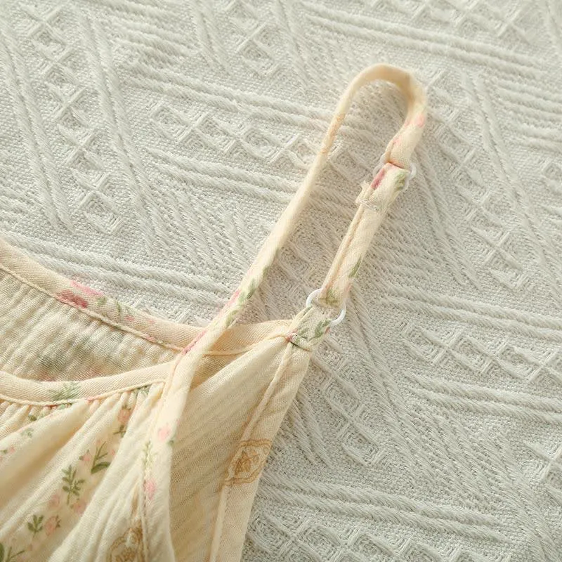 Camisole-Pyjama aus Baumwollgaze mit Blumenmuster und Streifen