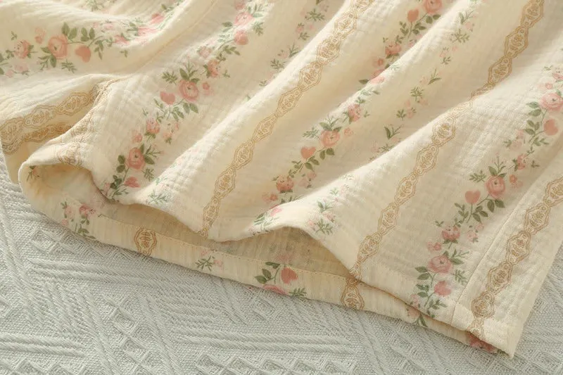 Camisole-Pyjama aus Baumwollgaze mit Blumenmuster und Streifen