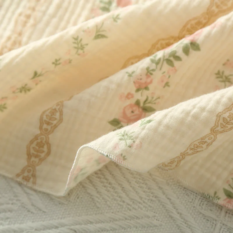 Camisole-Pyjama aus Baumwollgaze mit Blumenmuster und Streifen