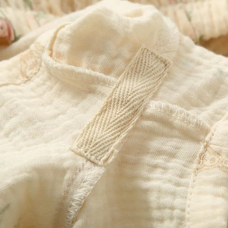 Camisole-Pyjama aus Baumwollgaze mit Blumenmuster und Streifen