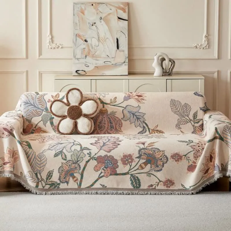 Chenille-Sofaüberwurf im Bohemian-Stil mit Blumenmuster
