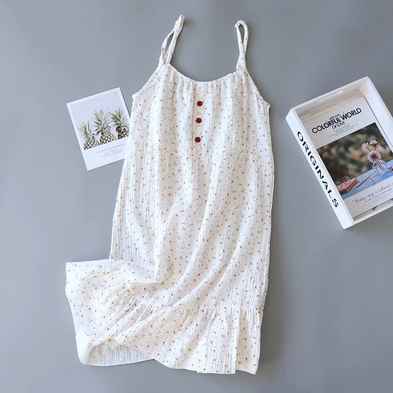 Rotes Camisole-Nachthemd aus Baumwollgaze mit Blumenmuster