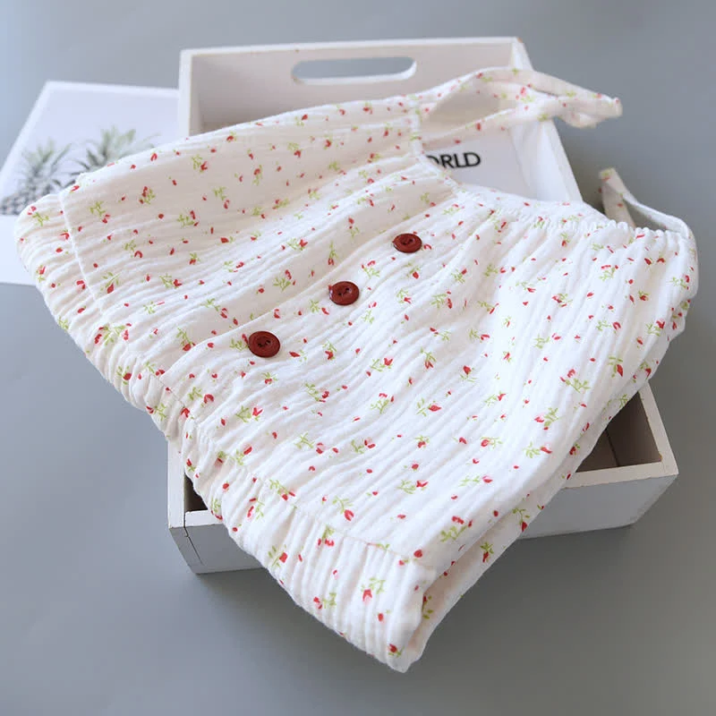Rotes Camisole-Nachthemd aus Baumwollgaze mit Blumenmuster