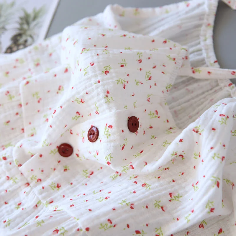 Rotes Camisole-Nachthemd aus Baumwollgaze mit Blumenmuster