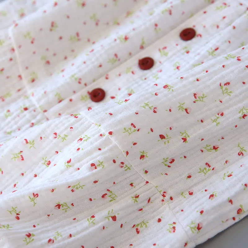 Rotes Camisole-Nachthemd aus Baumwollgaze mit Blumenmuster