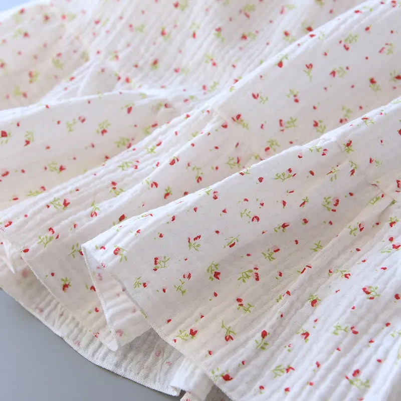 Rotes Camisole-Nachthemd aus Baumwollgaze mit Blumenmuster