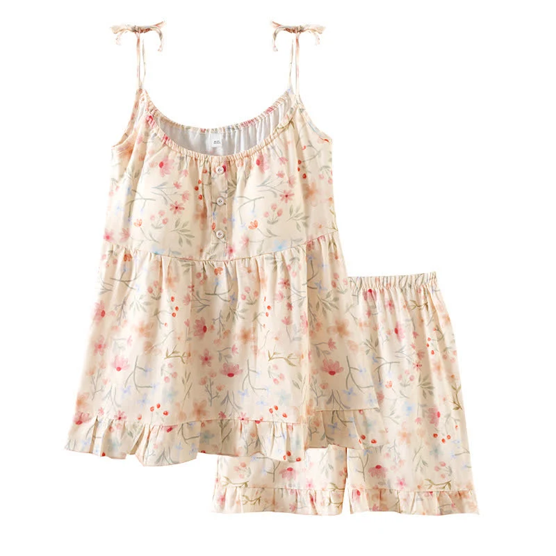 Pyjama-Set aus geblümter Baumwolle mit Camisole-Shorts