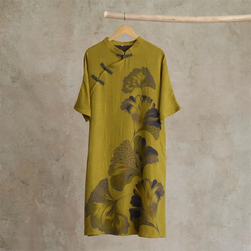 Nachthemd aus Baumwolle mit Ginkgoblatt-Print