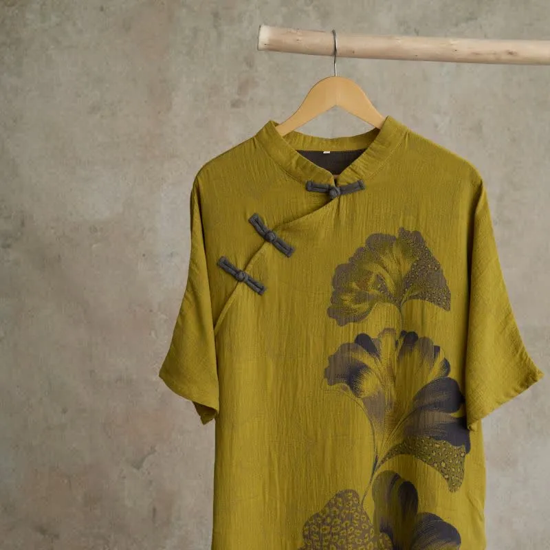 Nachthemd aus Baumwolle mit Ginkgoblatt-Print
