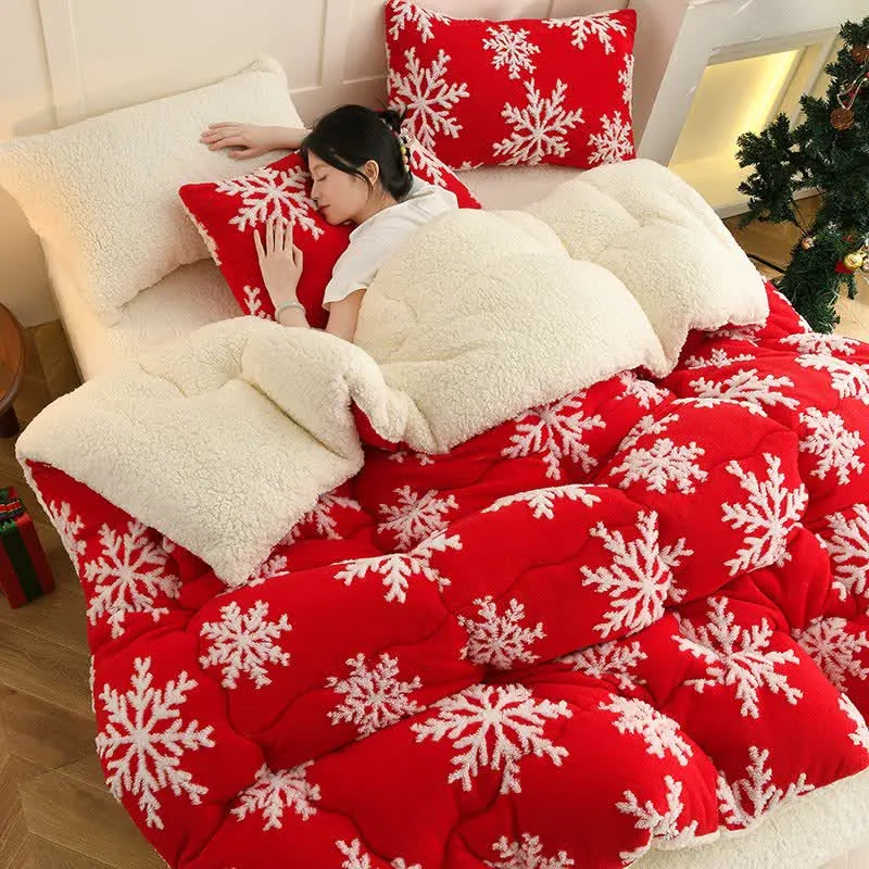 Ownkoti – Sherpa-Decke mit Schneeflocken-Jacquardmuster